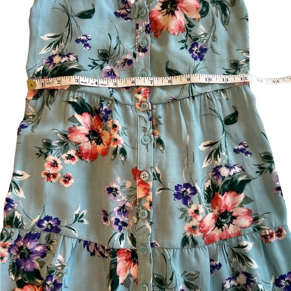Xhilaration Blue Floral Long Midi Dress Womens Size XS Full Button Front Tiered. - Picture 11 of 11